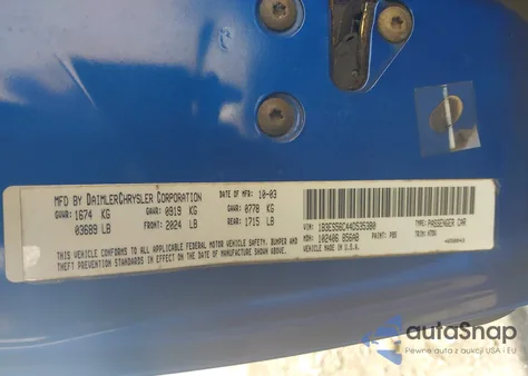 2004 Dodge Neon Sxt из США, поврежденный, VIN 1B3ES56C44D535380